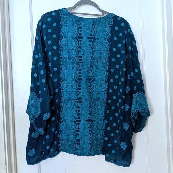 Johnny Was Analusia Embroidered Tunic Top Emerald Green Polka Dot Size S - Picture 8 of 10